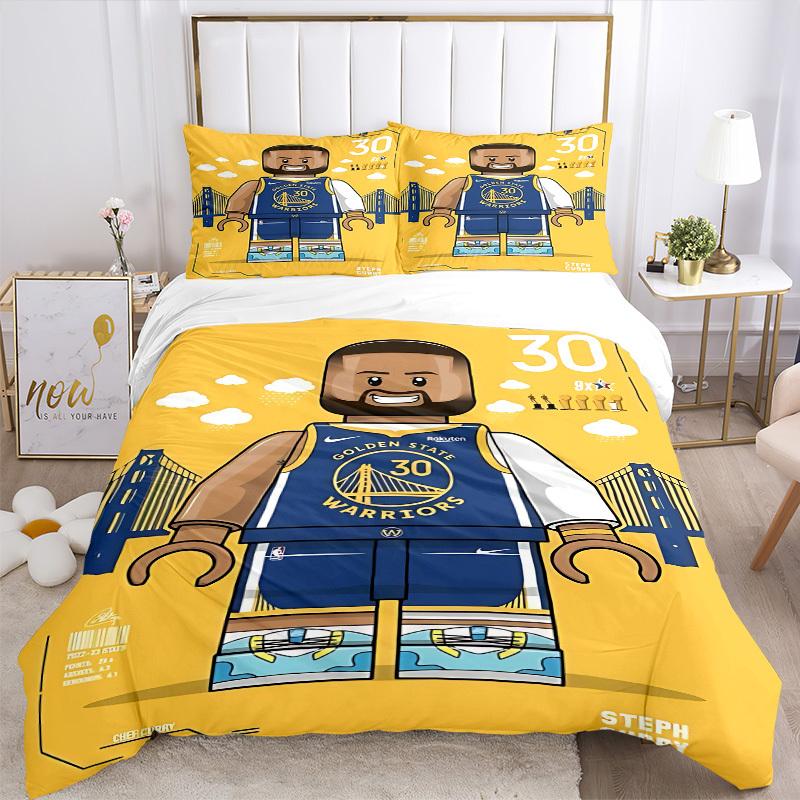 3pcs Bedding Set Golden State Warriors Includes 1 Comforter + 2 Pillowcases, Without Pillow Inserts, Soft Comfortable, Lightweight Breathabl