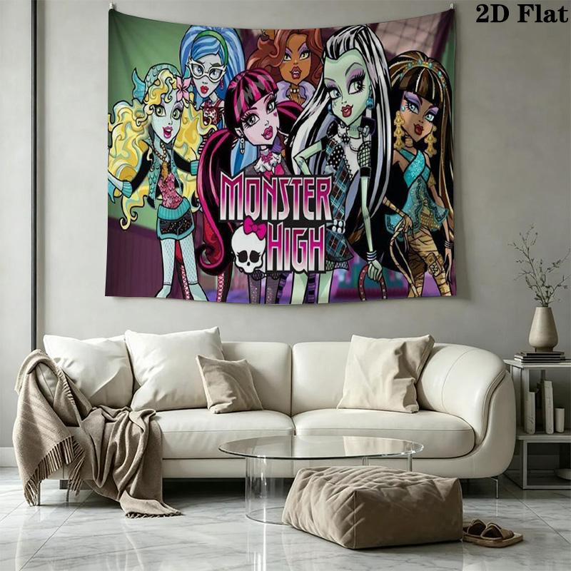 Anime Monster High Wall Tapestry Aesthetic Wall Hanging Printed Fabric Blanket Decorative Tapestries for Bedroom Living Room Home Decor