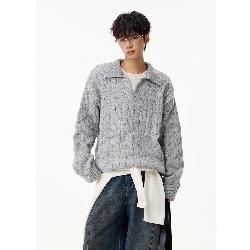 Unisex Faux Two-Piece V-Neck Knit Sweater - Loose, Lazy Style Wool Base Layer for Autumn/Winter.