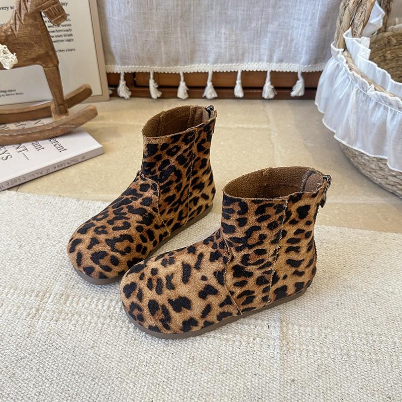 Girls Chunky Sole Martin Boots Kids Ages 4-12 Slip-Resistant Short With Side Zip Polka Dot Leopard Print