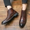 Fashion Italian Style Men's High Top Brogue Shoes Trend Design Men's Workwear Shoes Winter New Ankle Boots Lace Up Pointed Style