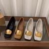 Fashion SUOJIALUN 2025 Autumn New Brand Women Flat Shoes Fashion Gold Buckle Square Toe Shallow Slip On Boat Shoes Flat Heel Single Shoe