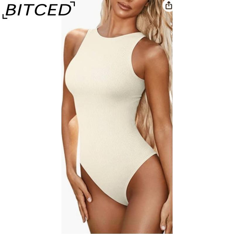

BITCED Women s Summer Bodysuit Sleeveless Ribbed Bodysuit XL бежевий