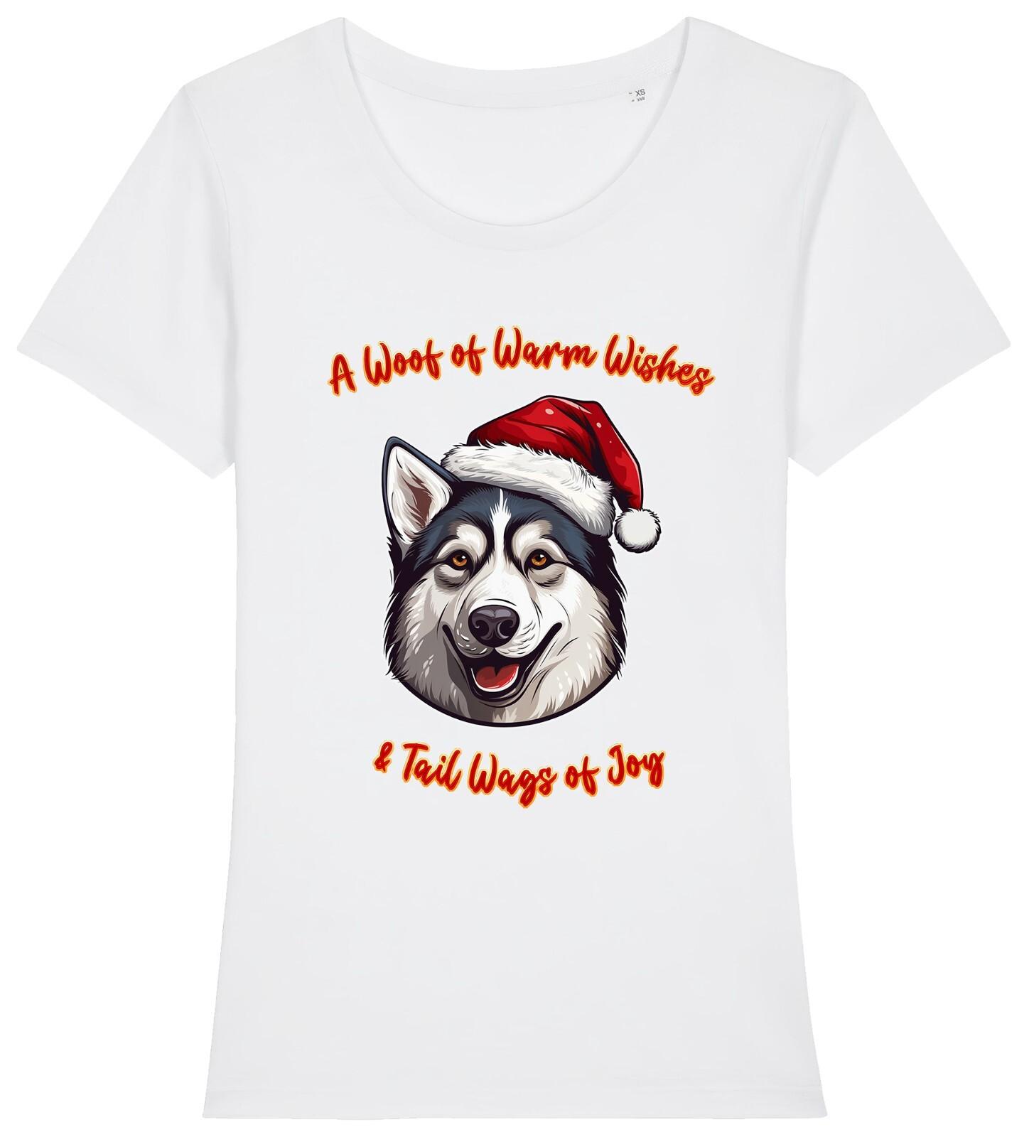Womens Siberian HUSKY Christmas T-Shirt Mens Womens Tees Top Santa Hat Dog Woof Wishes Gift Her Pet L