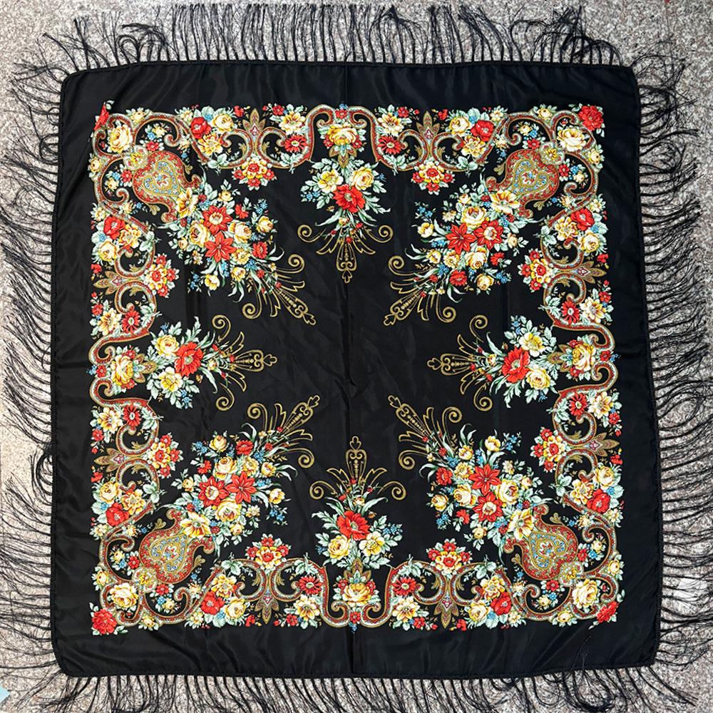 Women's Ethnic Style Printed Shawl Scarf with Tassels - Autumn/Winter Retro Large Square Scarf