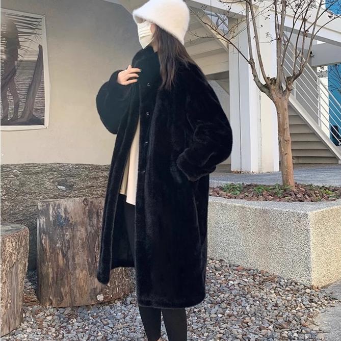 Women Faux Fur Coat Solid Long Fur Coat Fluffy Luxury Loose Casual Stand Up Collar Fur Coat Outerwear Winter