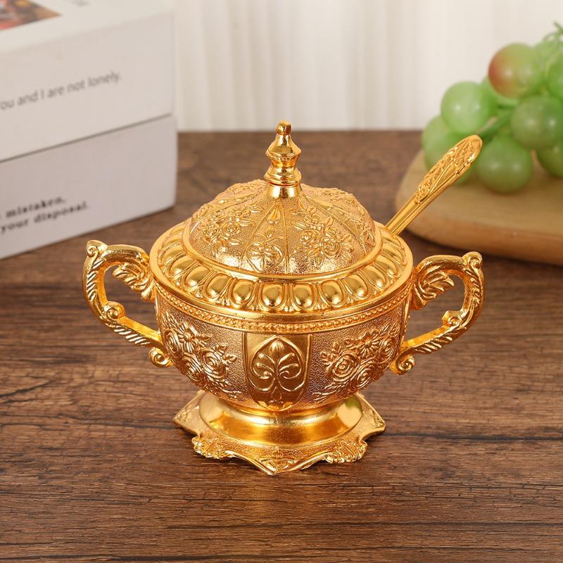 White Sugar Bowl, Creative Sugar Bowl, Flavoring Bottle, Flavoring Jar, Restaurant Kitchen, Golden Peacock Pattern Sugar Bowl