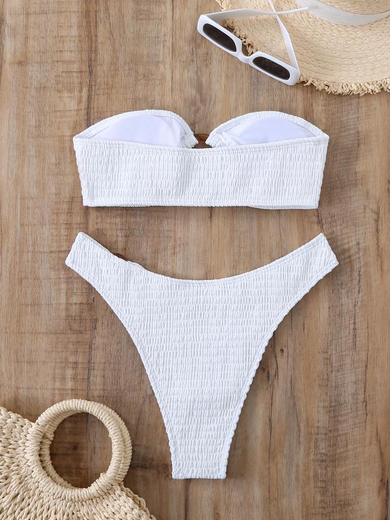 Evropsko-americké jednobarevné bikiny bez ramínek s trojúhelníčkovými kalhotkami 2025