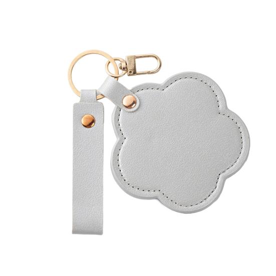 Faux Leather Flower Makeup Mirror Waterproof Portable Vanity Mirror Keychain