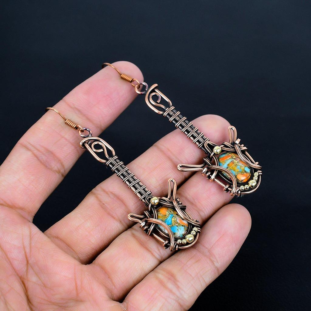 Orange Spiny Oyster Earrings, 999 Copper Wire Wrapped Gemstone Jewelry, Handmade Earrings Amazing Jewelry, Gift For Her