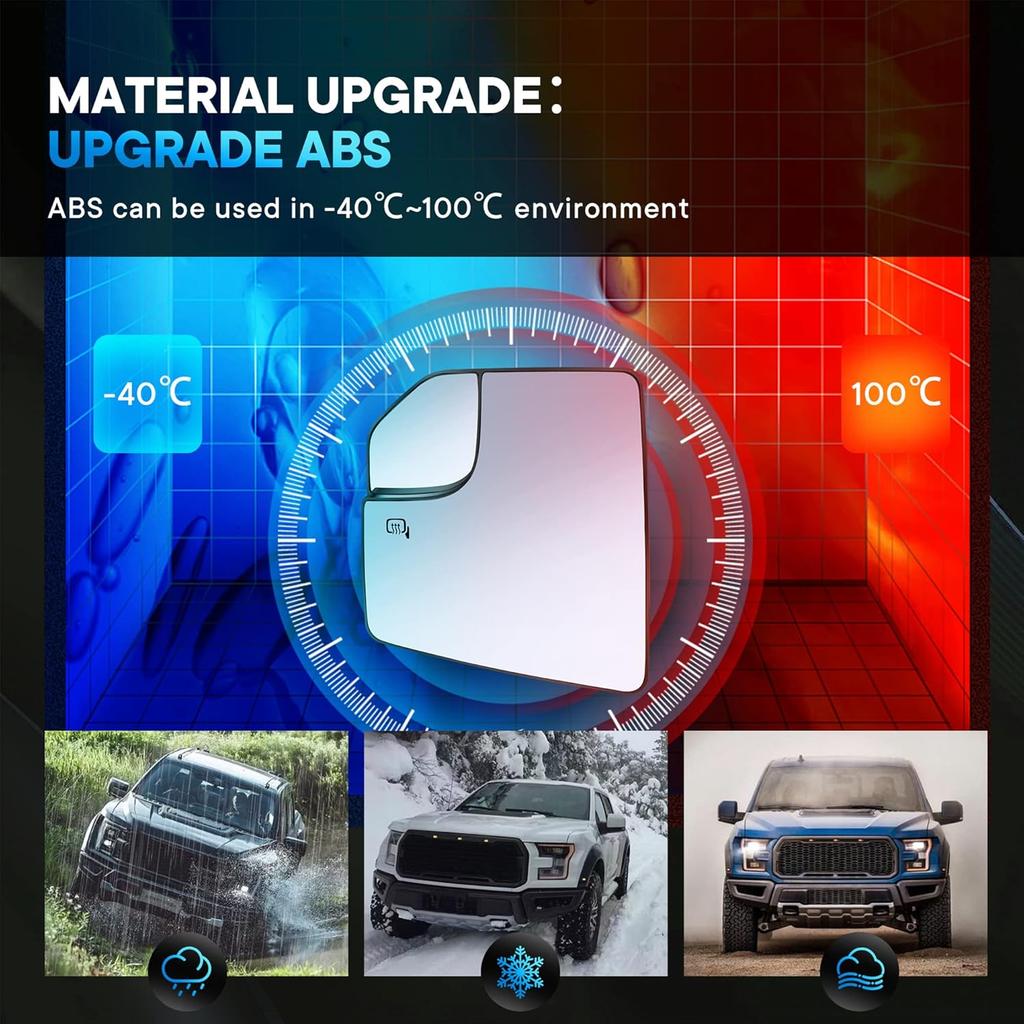 Compatible With Ford F150 Driver Side Mirror Glass 2015 2016 2017 2018   , Left Heated Chrome View Mirror With Backing Plate, Blind Spot Convex