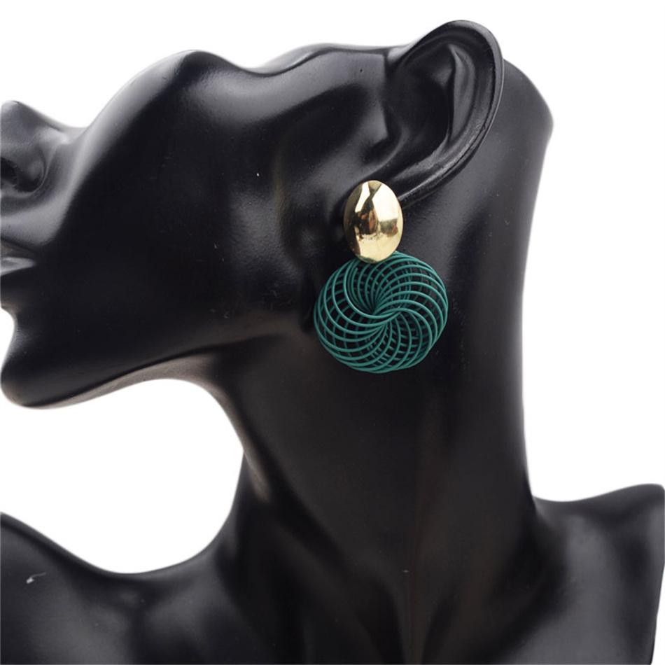 Stranded Wire Circle Pendant Earrings for Women Geometric Metal Enamel Loop Jewelry Oorbellen Red Earring