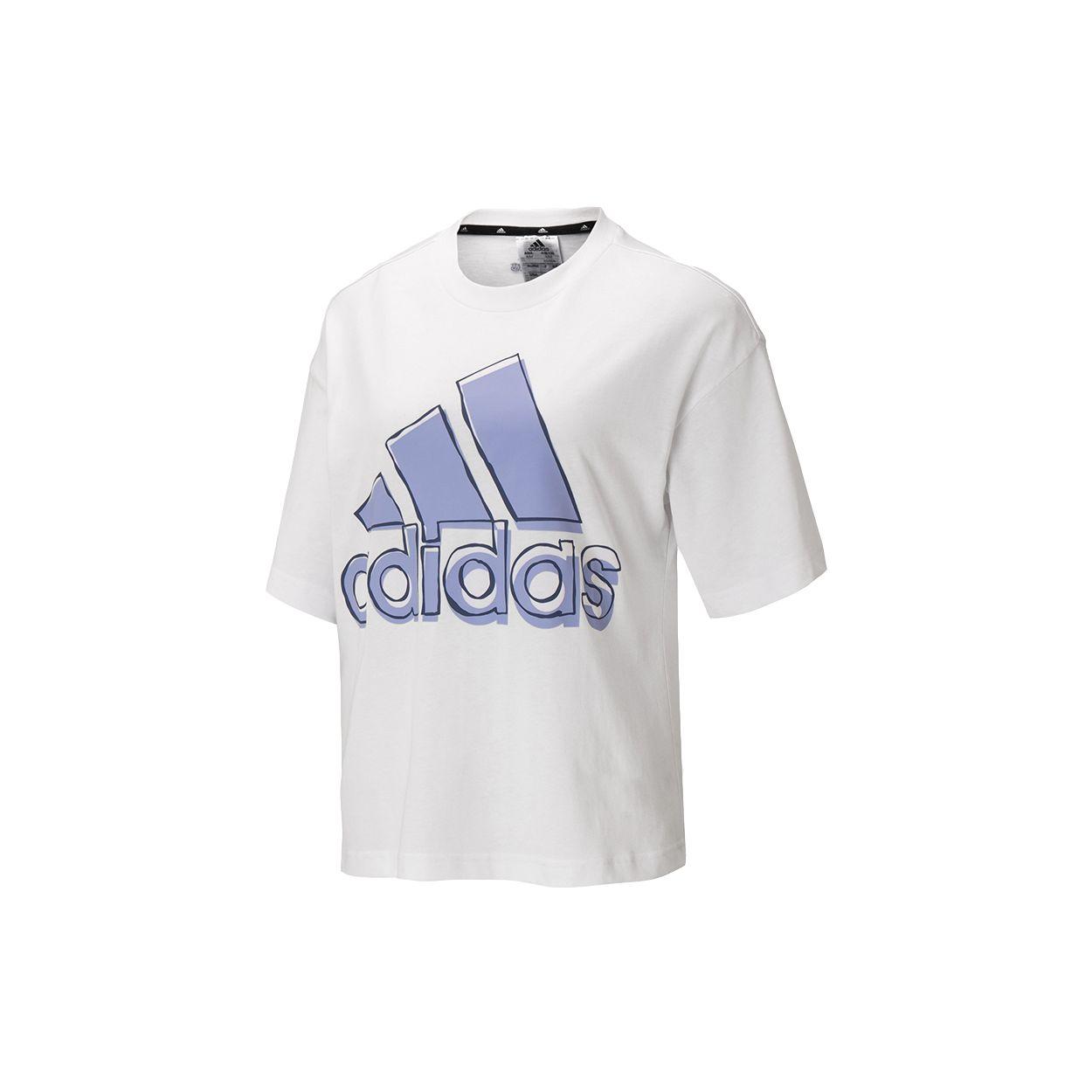 

Adidas Big Logo Casual Sports Round Neck Short Sleeve T-Shirt Women White HB5100