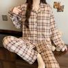 Plaid Long Sleeve Pajama Set with Pants – Spring & Autumn Style, Comfortable Home or Dorm Wear, Suitable for Outdoor Use