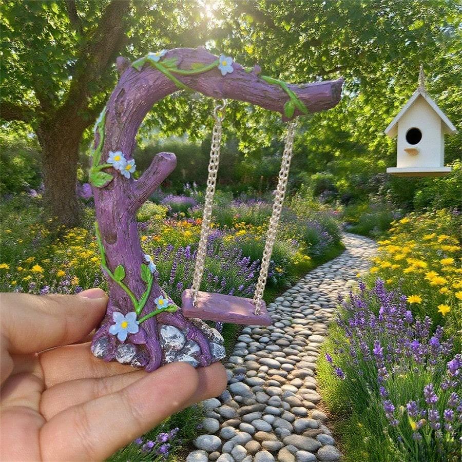 Various Colorful Small Trees Outdoor Garden Decoration with Swings and Flowers,small Statues Ornaments, Unique Rural Style Gifts
