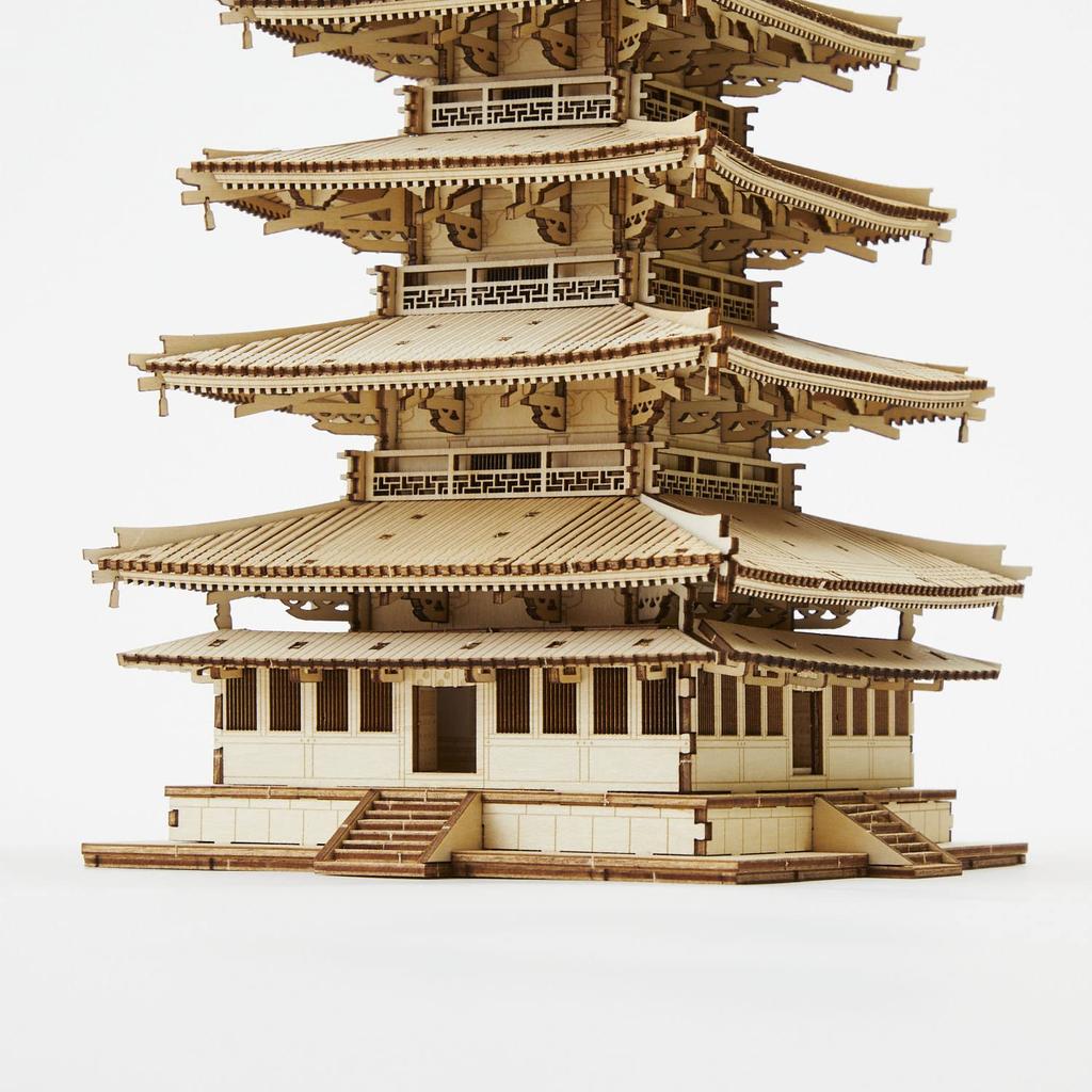 ki-gu-mi Five-Storied Pagoda - A wooden 3D puzzle DIY craft kit that can be enjoyed by elementary school children to adults - An educational toy for b