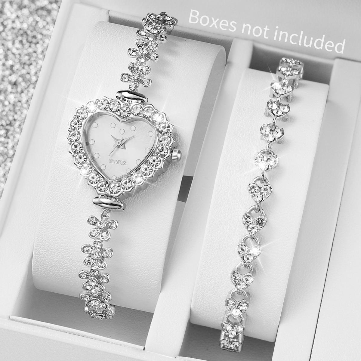 

2PCS Set Women Watches Luxury Rhinestone Bracelet Ladies Heart Dial Quartz Wristwatches Dress Clock