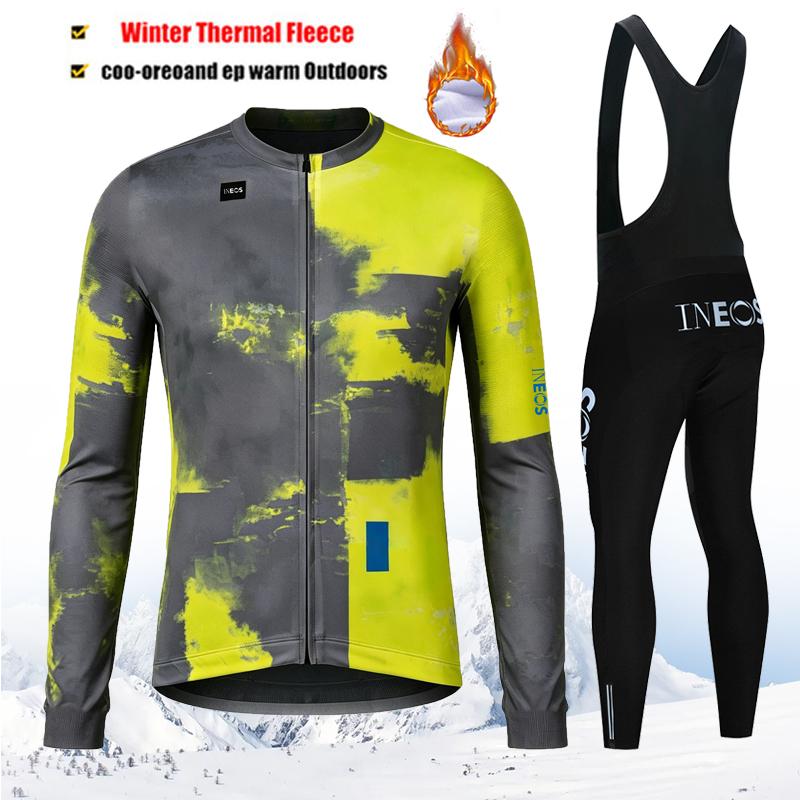 2027 INEOS Pro Team-Thermal Fleece Cycling Clothing Set for Men, Road, Mountain Bike, Bicycle Clothes, MTB Maillot, Winter, New