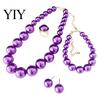 Faux Pearl Earrings Necklace 3Pcs/Set Imitation Pearls Jewelry Set, Adjustable Length Choker with Ear Studs Wedding Bracelet And Bracelet, Set