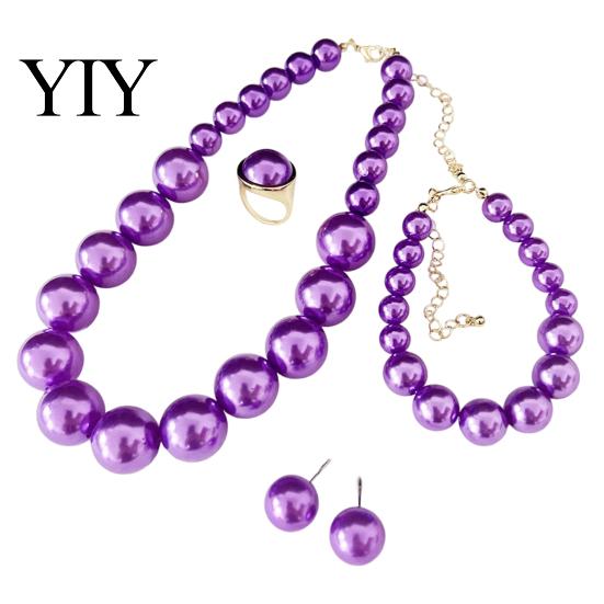 Faux Pearl Earrings Necklace 3Pcs/Set Imitation Pearls Jewelry Set, Adjustable Length Choker with Ear Studs Wedding Bracelet And Bracelet, Set