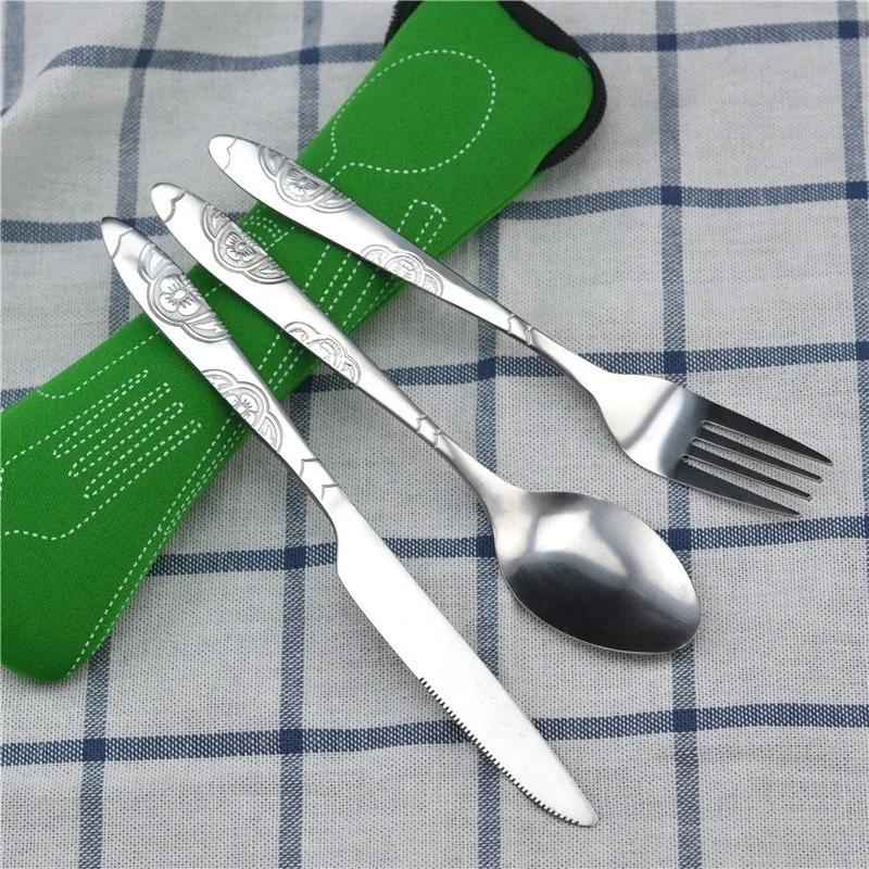 Picnic Tableware Set Washable with Zipper Travel Cutlery Kit Case Portable Pouch for Dinner Household Tool Travel Camping Spoon