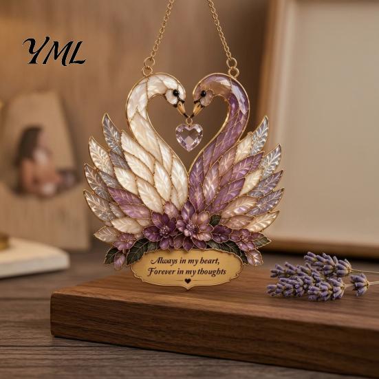 Acrylic Hanging Ornament Stained Glass Style Swan Pendant, Decorative Suncatcher for Window Car Love Symbol Home Decor And Christmas Tree Ornament,