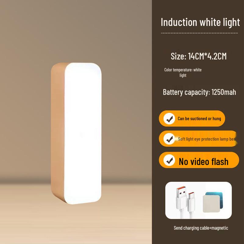 USB Rechargeable Motion Sensor Night Light - Button Press Bedside Lamp & Eye-Protective Camping Light