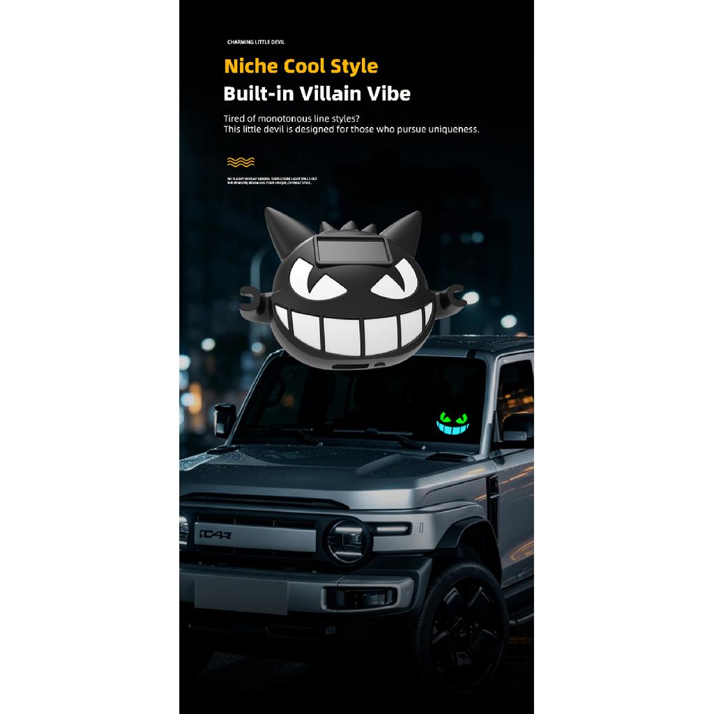 Solar Demon Eye LED Car Rear Window Light RGB Dynamic Expression Ambient Lamp Halloween Decoration Wireless Car Warning Light Neon Lights 4