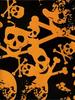 [Printed Design - Not Texture] Men'S Black And Orange Skull Graffiti Short Sleeve Shirt, Summer Western Style Lapel Casual Shirt, Trendy Cardigan Top,