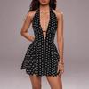 2026 Cross-border Sleeveless Halter Deep V Polka Dot Open Back A-line Mini Dress for Women