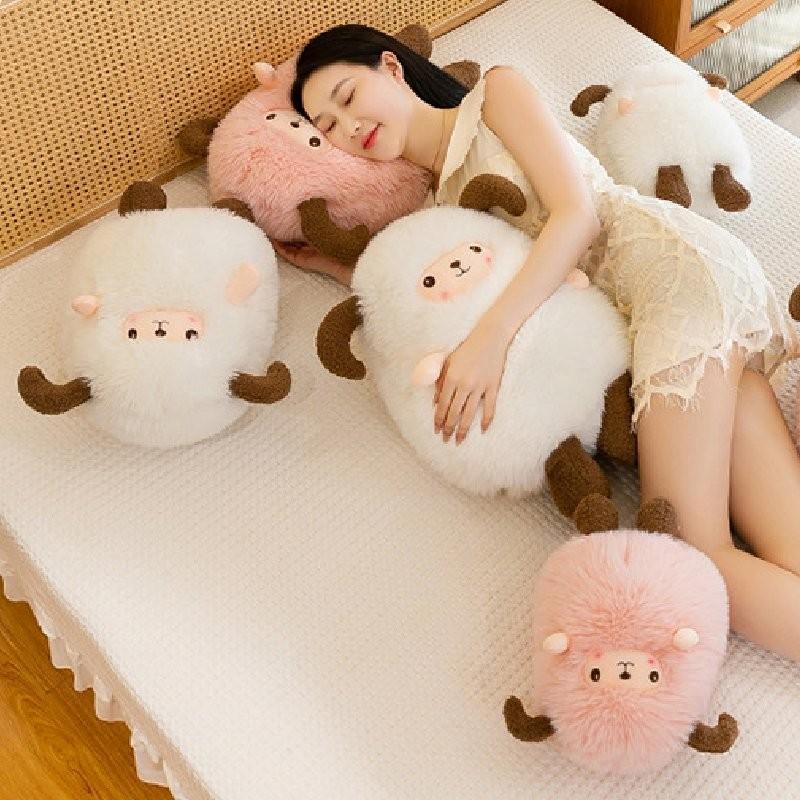 Adorable White And Pink Plush Sheep Toy Soft Stuffed Animal Cushion For Girls Gifts