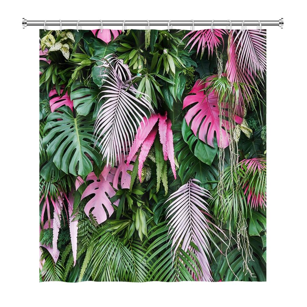 Tonnika Chen Green Tropical Leaves Shower Curtains Bathroom Bathtub Decoration Waterproof Polyester Bath Curtain Home Decor With 12 Hooks
