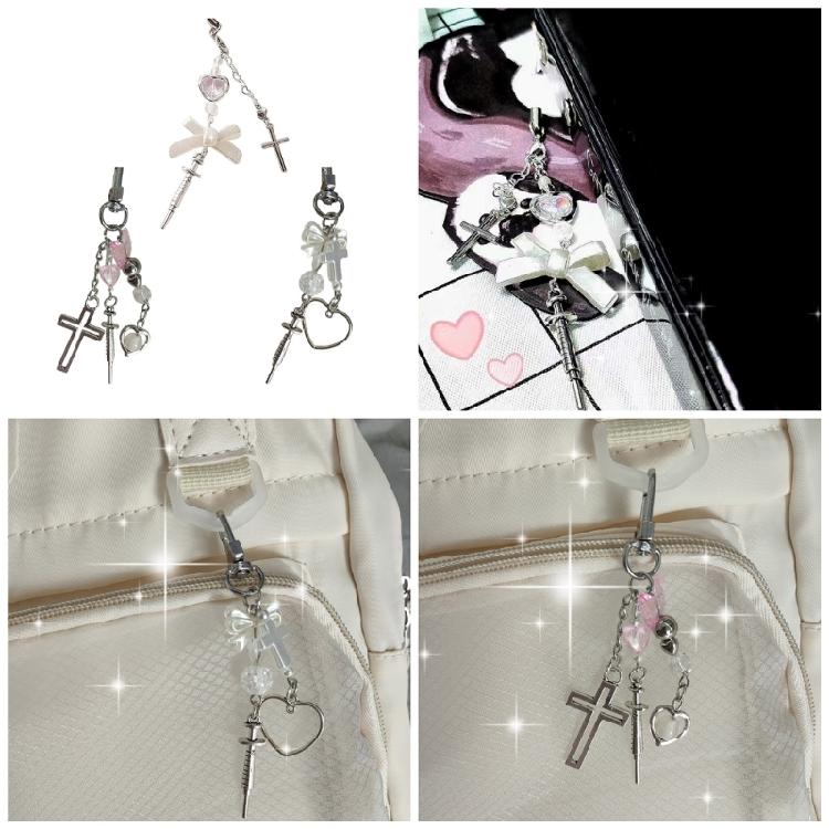 Syringe Heart Cross Charm Pendant Chain Phone Straps Pocket Keychain Strap