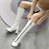 Women's High-heeled Boots Autumn and Winter New Thick-heeled Solid-color Large-size Medium Boots