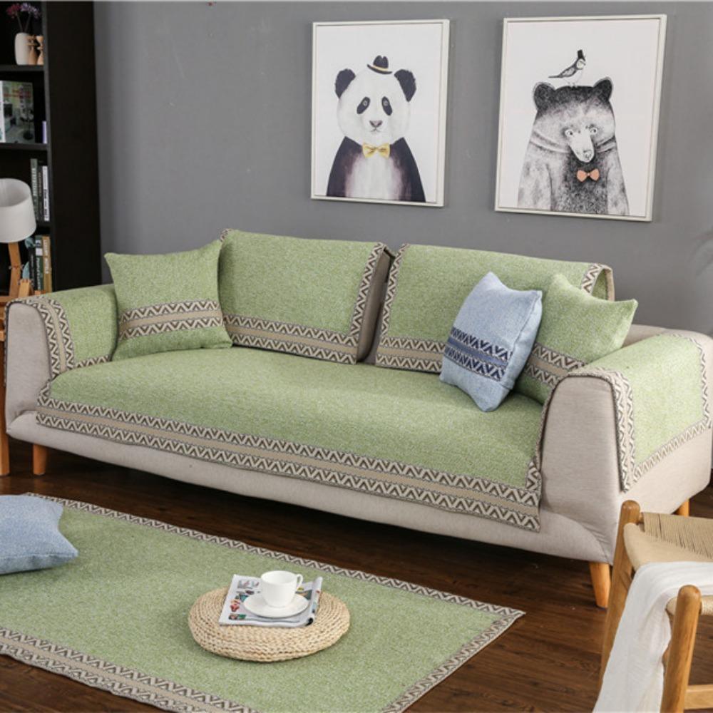 Minimalist Sofa Cover Cotton Linen Fabric All Season Sofa Mat Handmade Sofa Protector