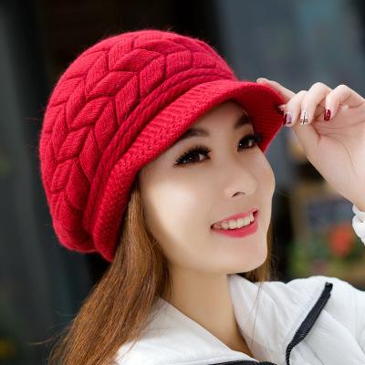 Women's Fashion Autumn and Winter Knitted Duck Tongue Wool Hat Casual Versatile Rabbit Fur Hat Tide Winter Korea Warm