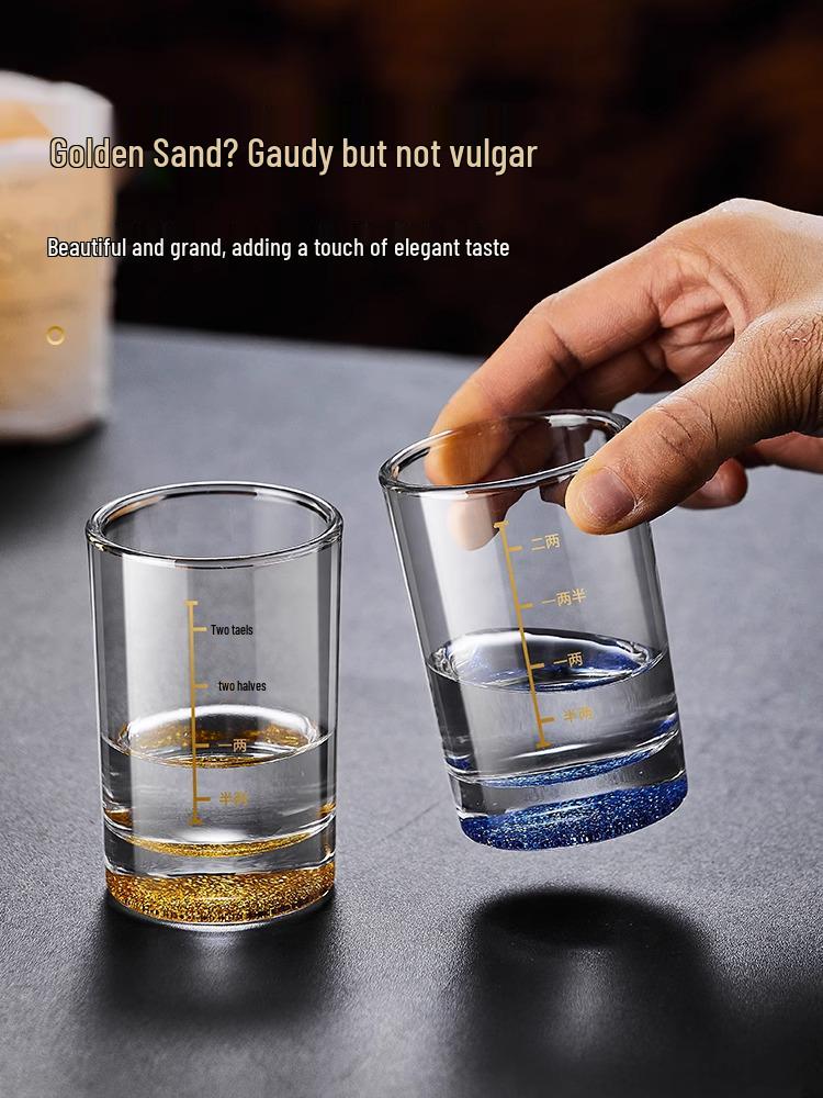Creative Tempered Glass Baijiu and Wine Glass Set, Two- and Three-Ounce Cups with Markings, Includes Cup Holder