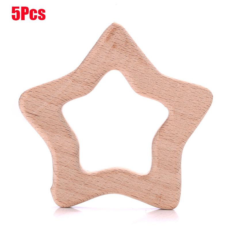 5Pcs Baby Animal Beech Wood Teething Rodent Flowers Clouds Tiny Rod Wooden Teether For Baby Pacifier Chain Pendant Chew Toys