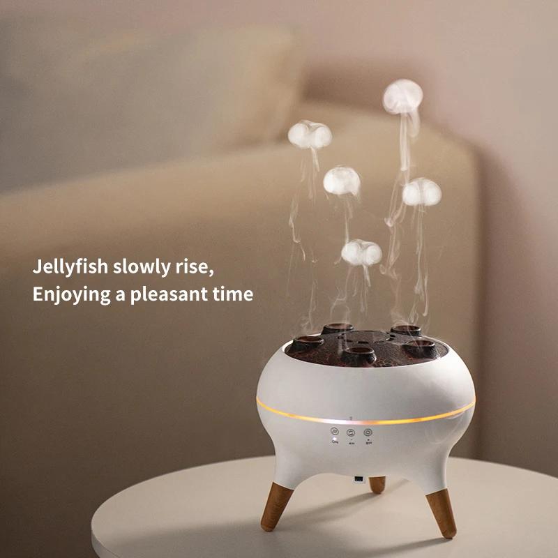 Dynamische Kwallen Aroma Diffuser, Geluidsgeactiveerde Mist, Kleurrijke Lichten, Afstandsbediening, 2 Timers voor Huis Kantoor