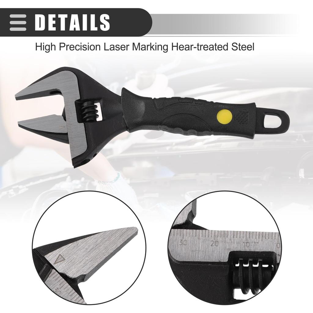 Motoforti Universal Adjustable Wrench, Wide Jaw Opening, Automotive Tool, Maximum Jaw Width, Steel, Black, 6