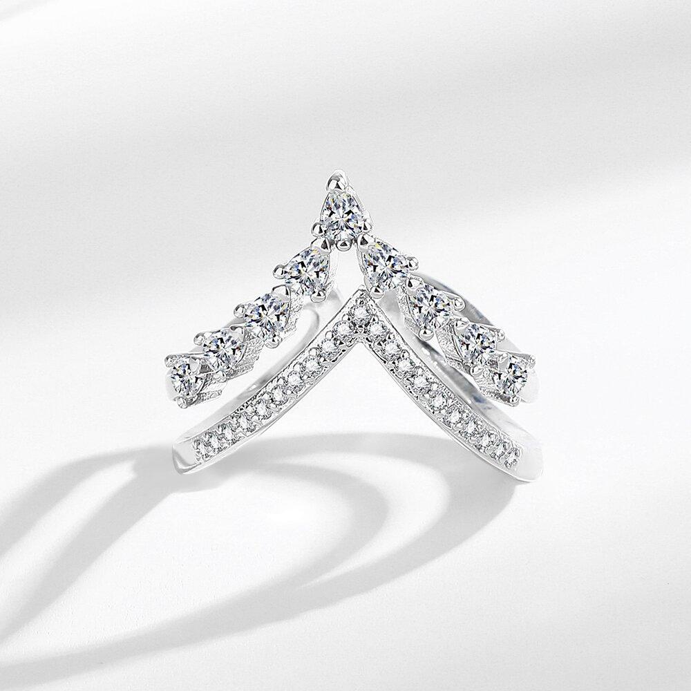 925  Silver Ring Hollow V-shaped Opening Ring Ladies Fashion Simple Birthday Party Wedding Anniversary Jewelry Gift