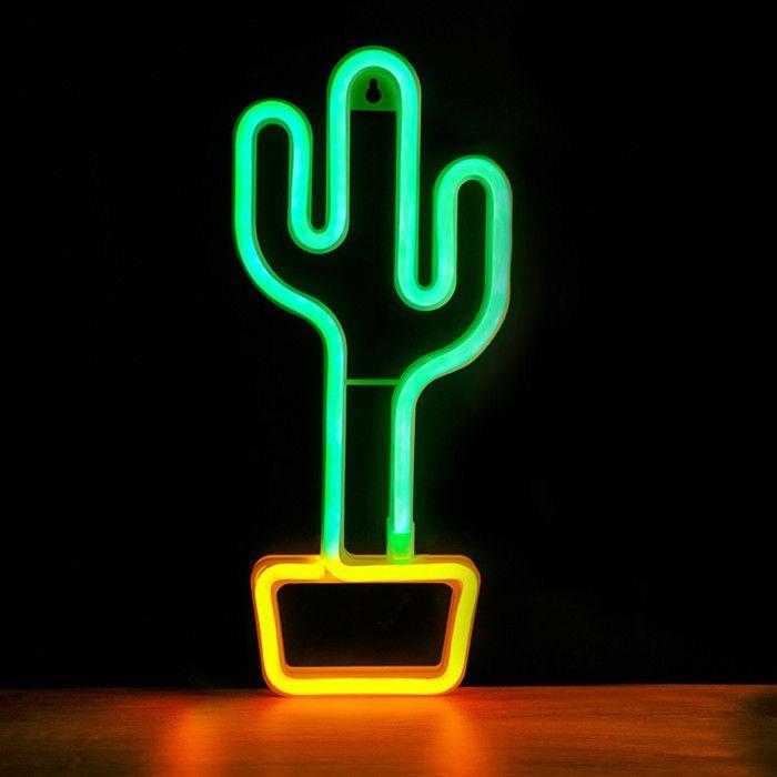 Néon lumineux - NO NAME - Cactus vert et orange - LED - USB-A - Décoration intérieure