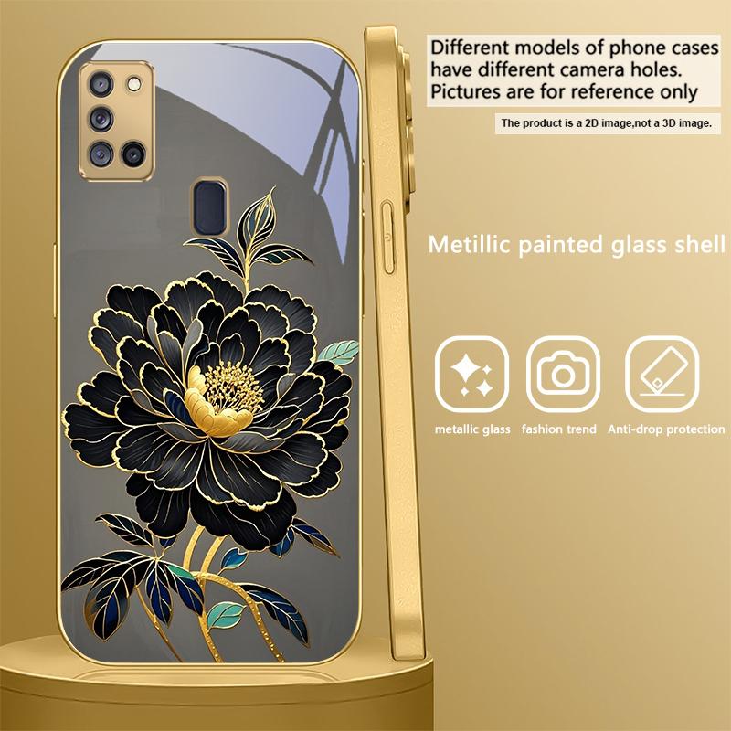 

Черно-золотой цветок пиона Для Samsung A 31 32 A33 A34 35 14 A15 13 16 25 26 50 52 53 54 55 56 70 71 72 73 Золотой стеклянный чехол для телефона Galaxy A21s
