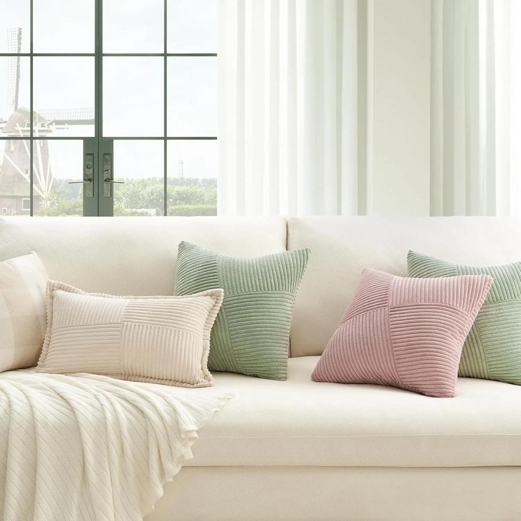 Spring Green Windmill Pillowcase 40x40CM Striped Corduroy Throw pillow cover Textured Solid decor for Sofa Living Room