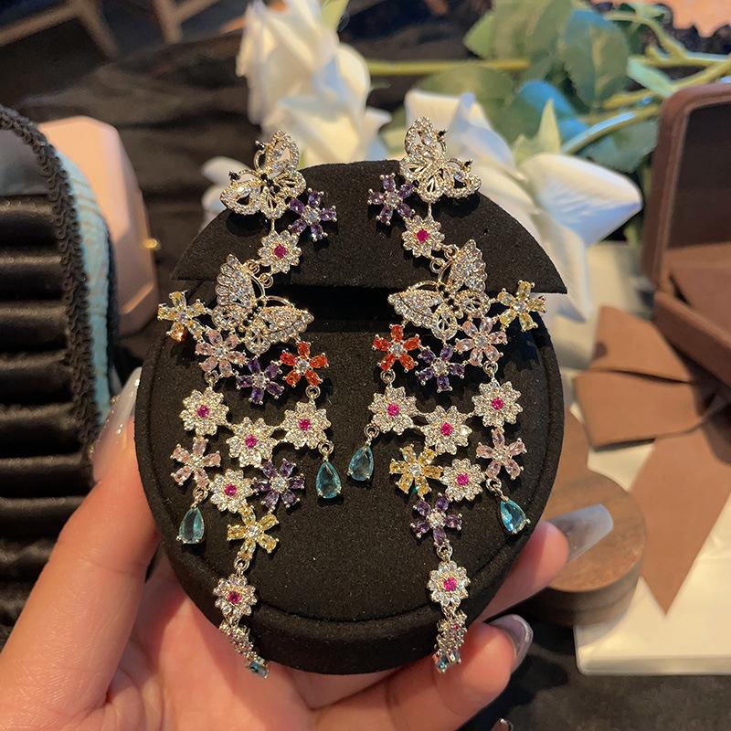 

Серьги Butterfly Love Flower Color Big Butterfly Flower, женские длинные серьги с кисточками и микро-инкрустацией цирконием, журнал зелёный