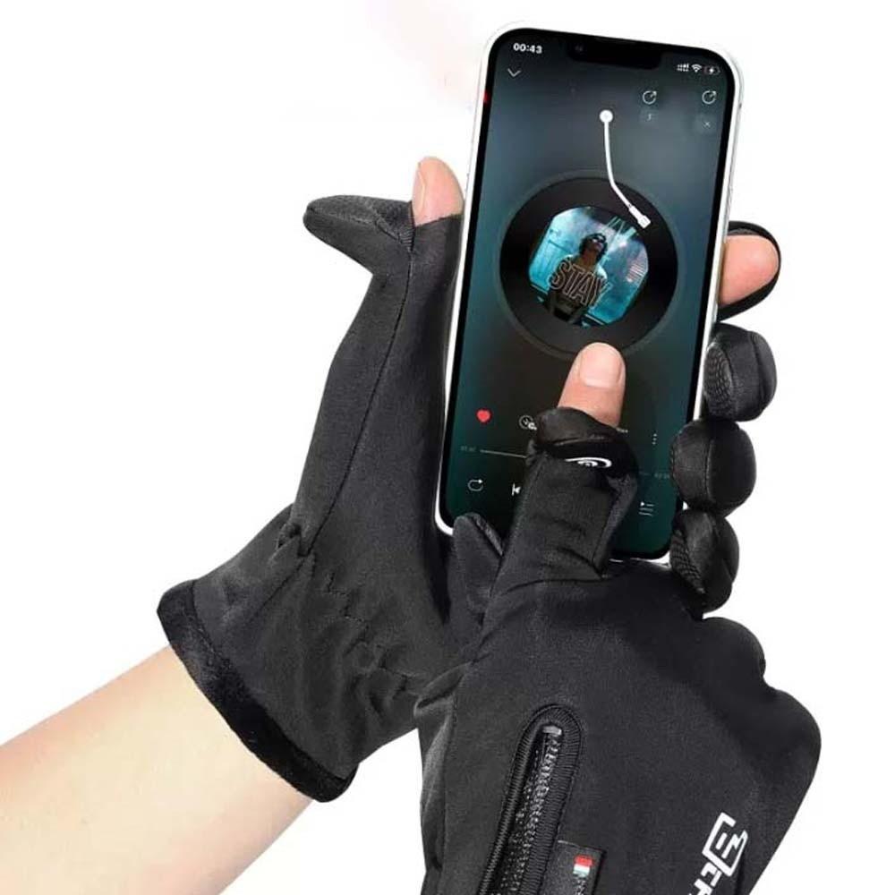 Anti-slip PU Anti-cold Mittens Soft Windproof Finger Mittens Gift Plush Thickened Gloves  Skiing