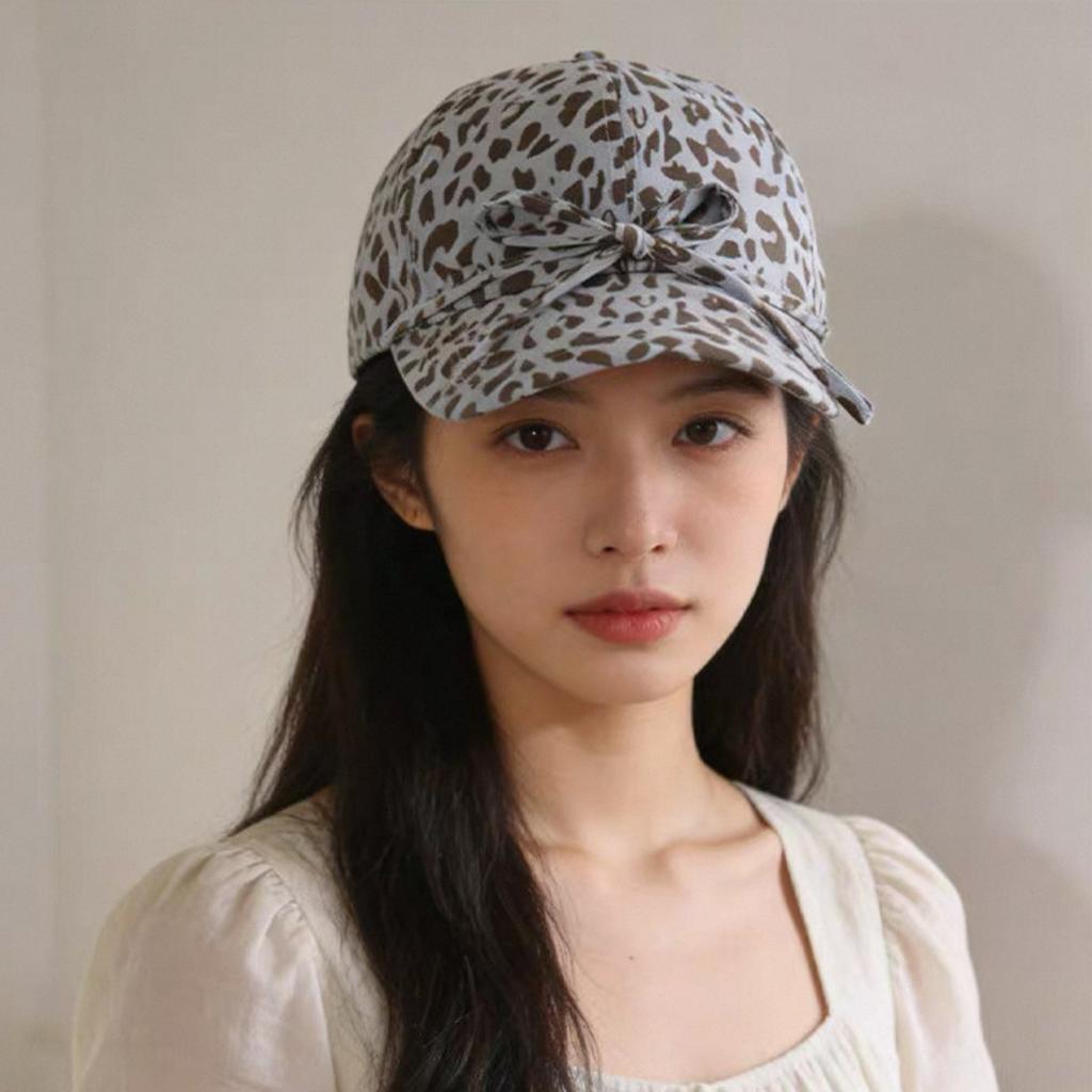 Spring And Summer Retro Leopard Print Bow Baseball Cap Women'S Sunshade Personality Niche Versatile Cap