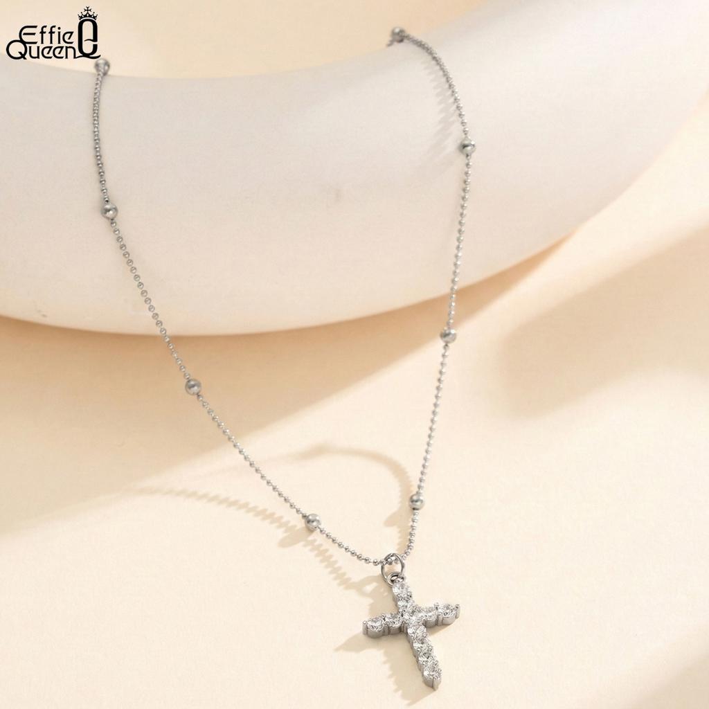 EFFIE QUEEN Stainless Steel 18k Gold Cross Zirconia Pendant Necklace Religious Jewelry for Women, Men Anniversary Gift STKN04