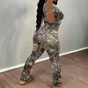 Spring and Autumn new casual fashion random printed short-sleeved T-shirt trousers women's suit