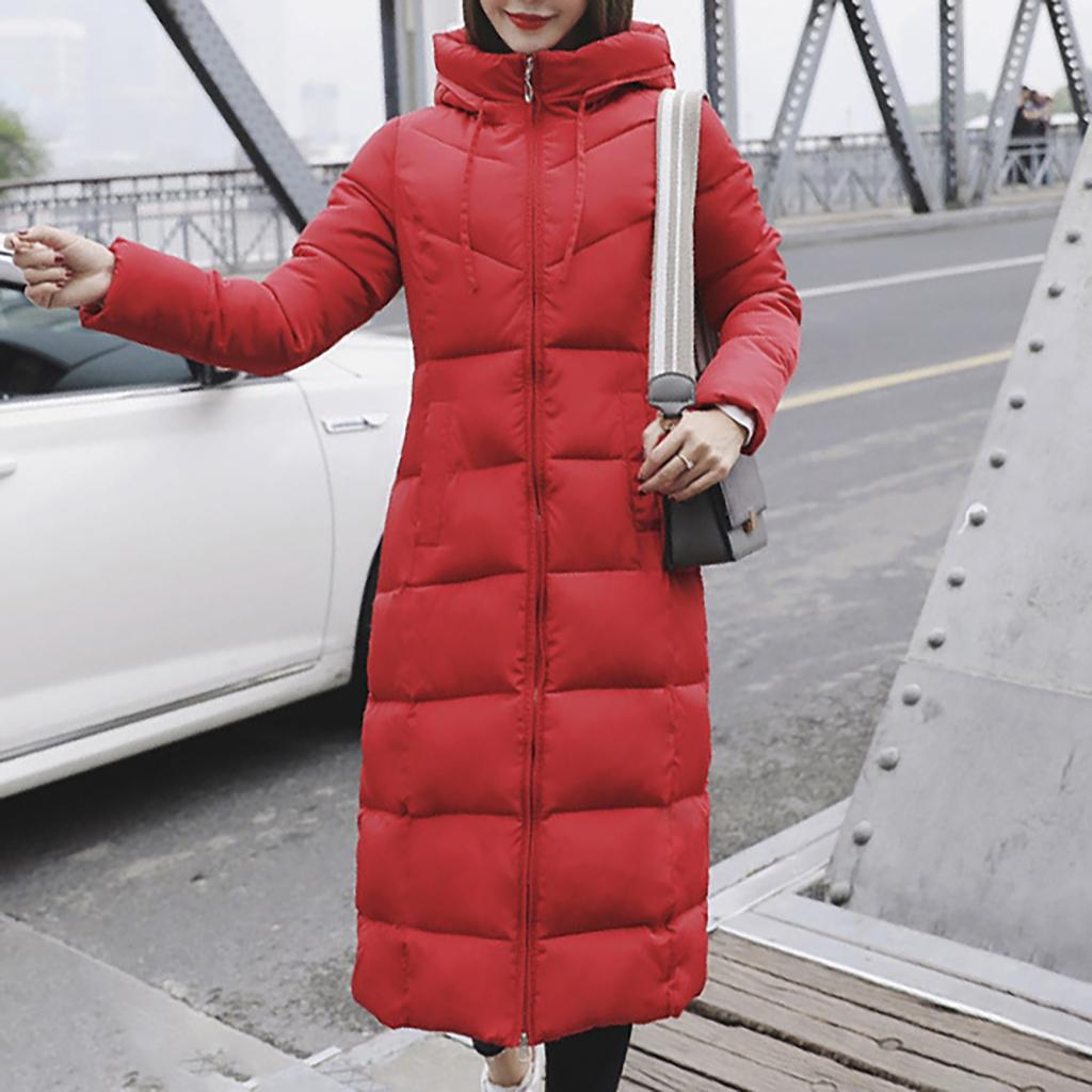 Womens Ladies Warm Plus Size Solid Color Hooded Single Breasted Medium Length Cotton Jacket Waistcoat Slim Cardigan Coat